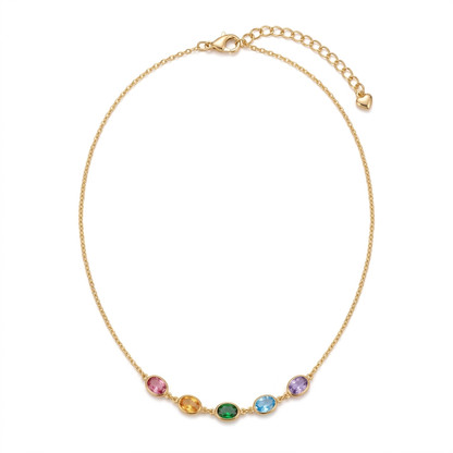 Complete five-color oval necklace with clasp and heart extension on white