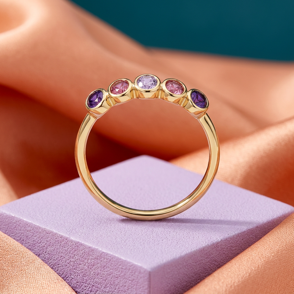 Violet Halo purple pink and lavender oval ring concept on a lilac pedestal