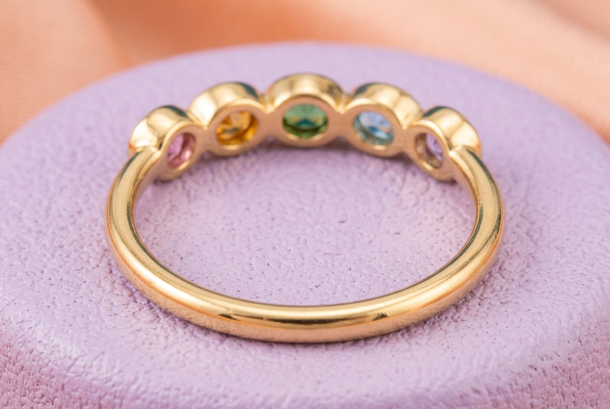 Underside view of closed gold-tone band and raised oval setting walls
