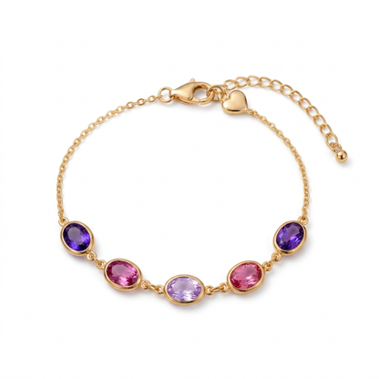 Complete violet pink lavender bracelet with heart detail on white background