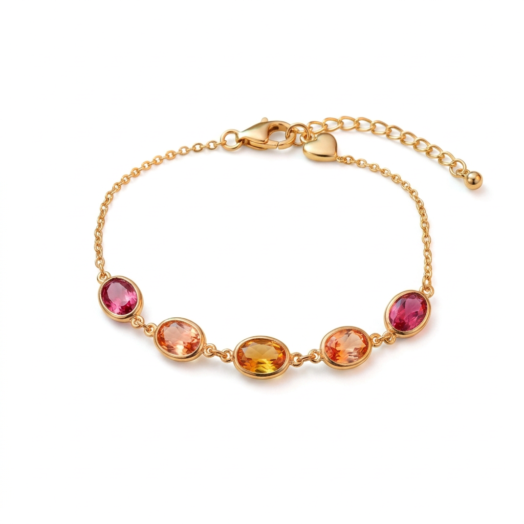 Complete Sunset Bloom bracelet with five warm-colored ovals on white