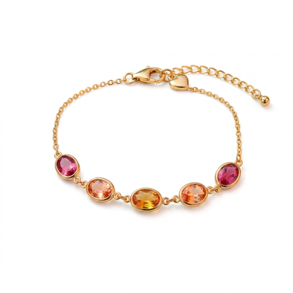 Complete Sunset Bloom bracelet with five warm-colored ovals on white